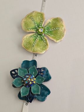 Vintage Enamel Large Floral Brooch Set